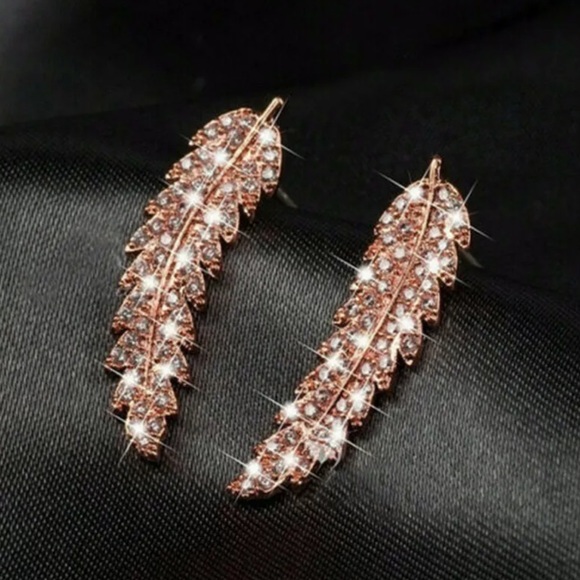 New Feather Stud Earring Women Silver/Gold/Rose Go - Picture 6 of 6